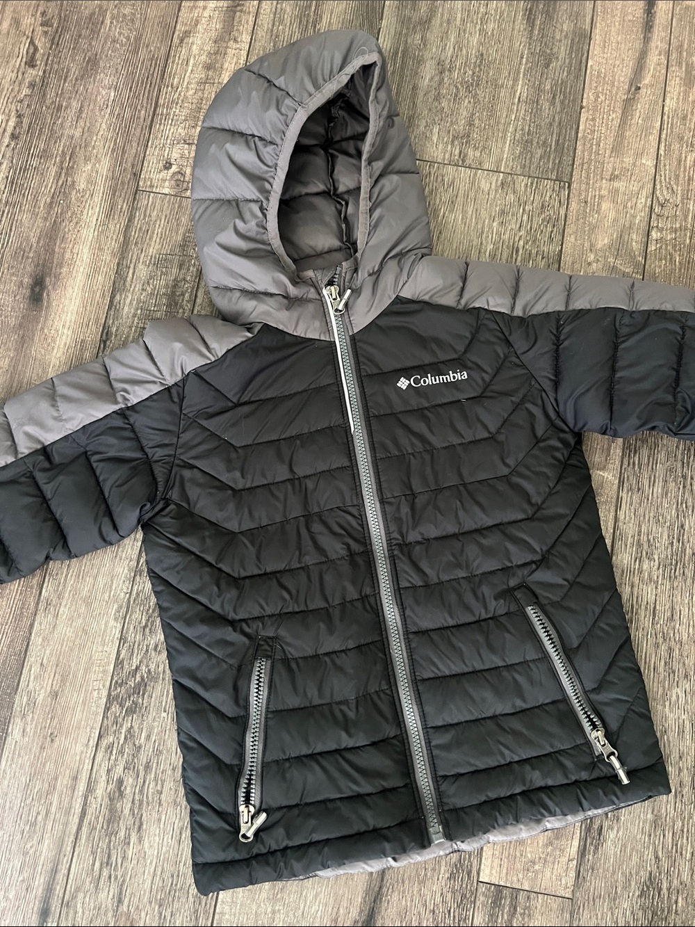 Columbia Quilted Hooded omniheat Jacket - Black and Gray
